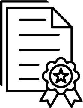 Certified Document Line Icon with Award Badge and Official Approval Symbol