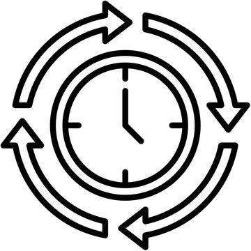 Modern line icon illustrating time management, continuous workflow, process automation, and productivity cycle. Suitable for business, scheduling, project management, efficiency