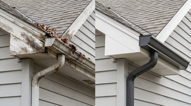Before and After Home Exterior Renovation with New Gutters and Fascia
