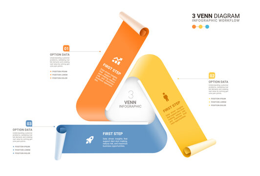Modern infographic template with colorful paper roll elements, business icons. Can be use diagram, timeline, workflow and background