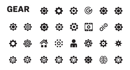Fototapeta premium Gear vector icons set on white background, various styles of cogs and settings symbols.