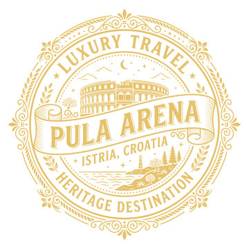 Pula Arena Croatia vintage style circular emblem vector illustration