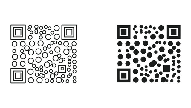 Two qr code designs with black dots on white background for scanning purposes