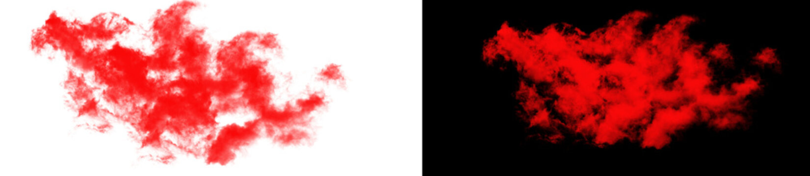 Red smoke effect for dramatic design and visual effects, isolated on white and black backgrounds