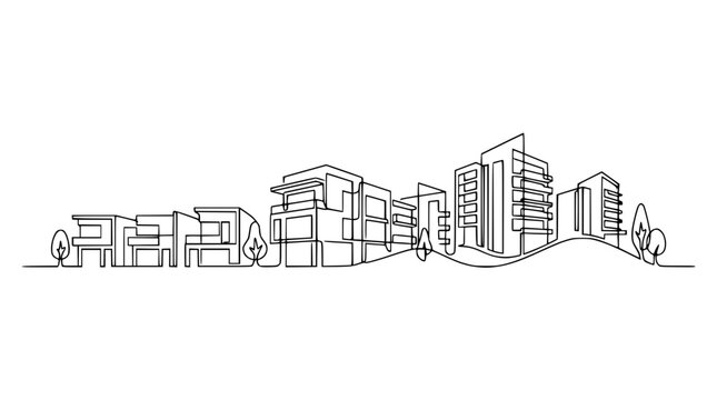 Modern City Skyline, Minimalist Line Art, Contemporary Architecture, Urban Landscape
