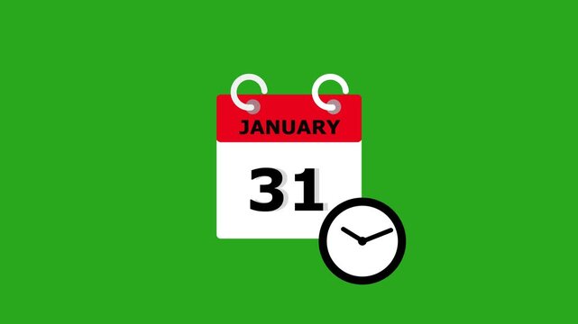 January 31 Animated Monthly Calendar with Time Reminder Clock Icon