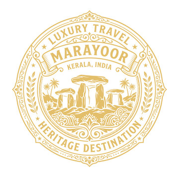 Vintage luxury travel emblem for Marayoor Kerala India vector illustration