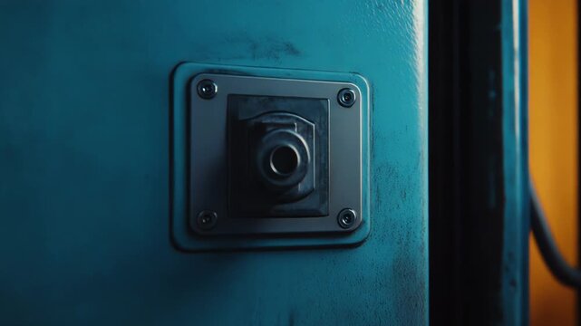 Surveillance camera lens captures a detailed view, providing security and vigilance for privacy and monitoring, ensuring safety and protection in a restricted area