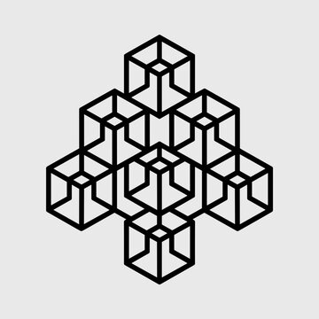 Wireframe impossible staircase geometric mark &ndash; Suitable for structural engineering, optical illusion art, or complex logic themes.