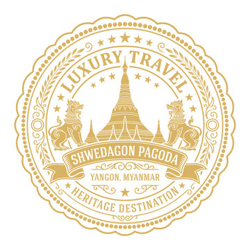 Shwedagon Pagoda luxury travel gold emblem vector illustration