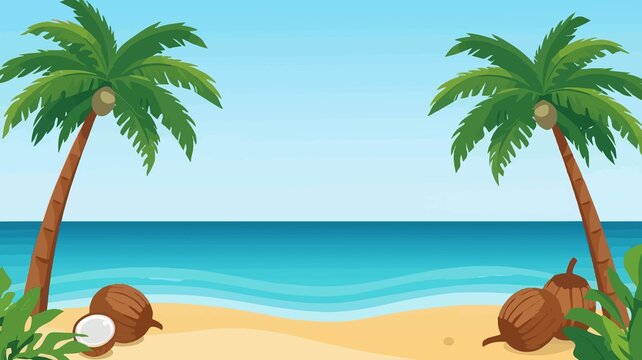 Template  coconut trees  cartoon  element for summer edition banner with flat design