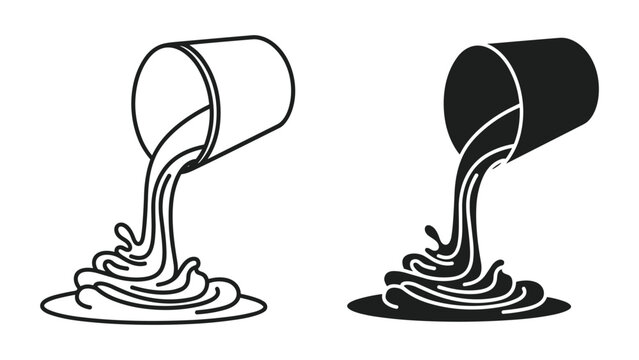 Vector illustration of two pouring cups in black and white on isolated white background