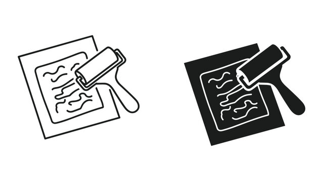 Vector illustrations of brayer roller stamp on paper in black and white