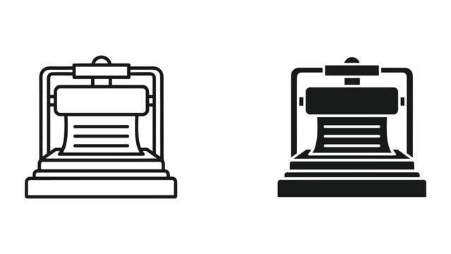 Black and white line icons of two printer machines with paper output