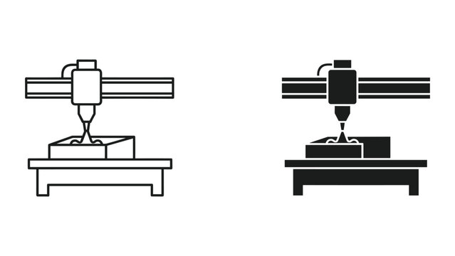 Cnc milling machine in action with two different styles of illustration
