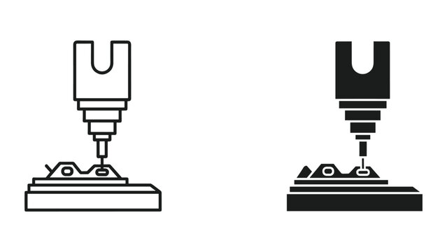 Vector illustration of line and solid black drill press icons on white background