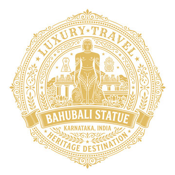 Golden Bahubali statue emblem luxury travel vector illustration design