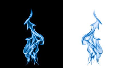 Blue smoke wisps on black and white backgrounds