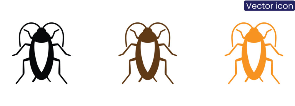 Cockroach icons in black, Brown, And orange on white background for pest control and insect themes