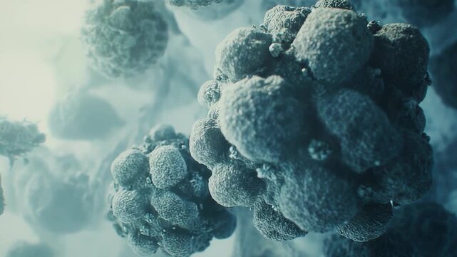 Cancer cells are multiplying in a biological microscopic environment, representing concepts of disease, infection, and medical research against cellular pathology and organism health