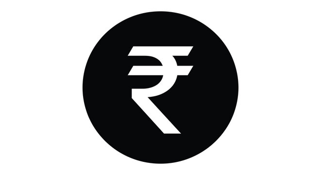 indian rupee symbol icon white on black circular background