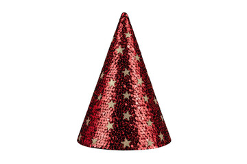 Fototapeta premium Red sequin star party hat celebrating festive events, holidays, and birthday celebrations on transparent background
