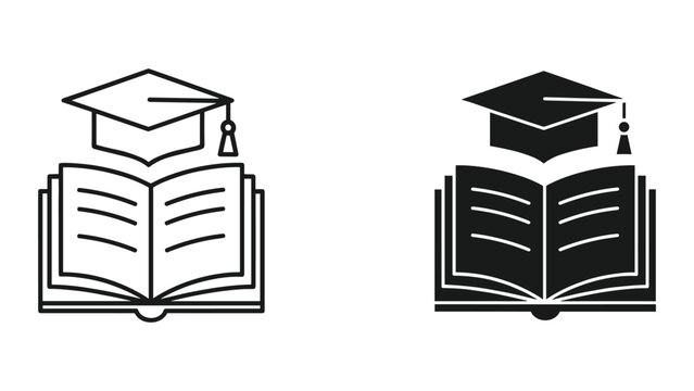 Vector illustration of graduation cap and open book in two styles