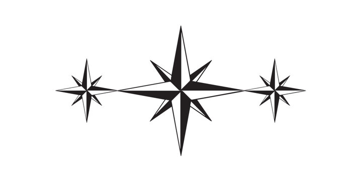 Stylized Compass Rose with Three Points on White Background.