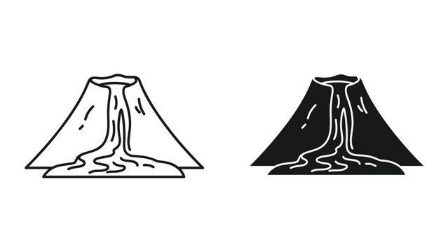 Vector illustrations of volcanoes in black and white on white background