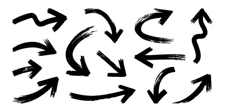Doodle arrow vector set. Thick marker and brush arrow direction set