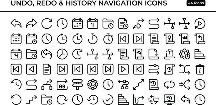 Undo Redo And History Navigation Icon Set With Timeline Controls Arrows And Minimal Interface Symbols For Digital App Design