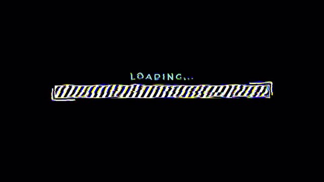 Cyberpunk loading bar animation with glitch effect on transparent background. Futuristic Loading screen cyberpunk style with distortion effect.