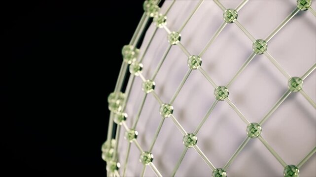 Seamless loop of rotating glass sphere with geometric lattice structure abstract background