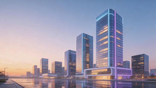 Modern skyscrapers at dusk