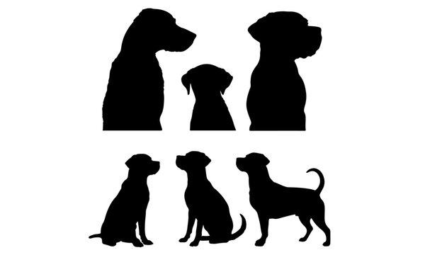 Dog Silhouette Set PNG &ndash; Different Breeds Canine Vector Collection Black Outline Art