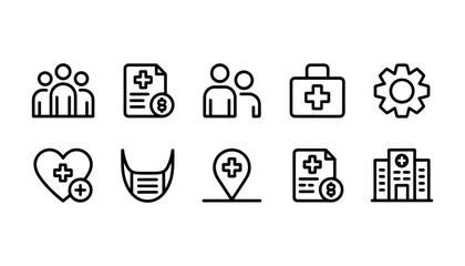 Medical healthcare icons in a clean line art style with a white background for digital design © Lupna