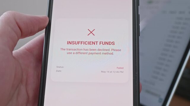 Waiting for payment processing on smartphone followed by transaction declined message
