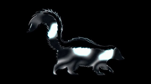 Silver metallic skunk silhouette. Alpha channel. Seamless loop video