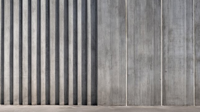 A close-up of a modern concrete wall with parallel grooves and smooth sections, showcasing textures
