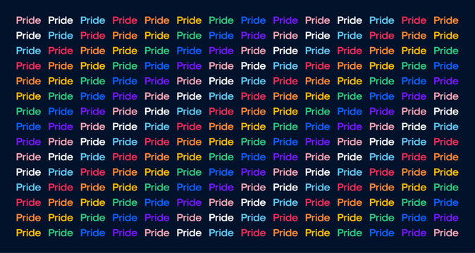 LGBTQ Pride Background with 'Pride' Rainbow Typography. Vector Abstract Rainbow Background with Pride Text in LGBTQ Pride Flag Colours.