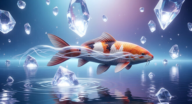 Vibrant Orange Koi Fish Swimming Freely.