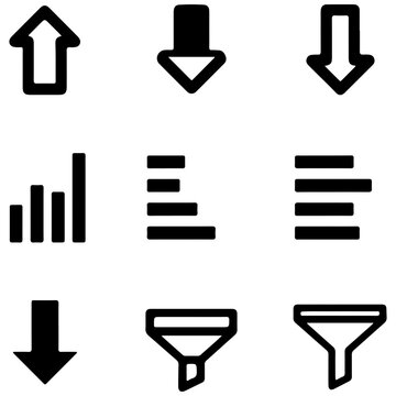 Up and down arrows with bar chart and filter icons