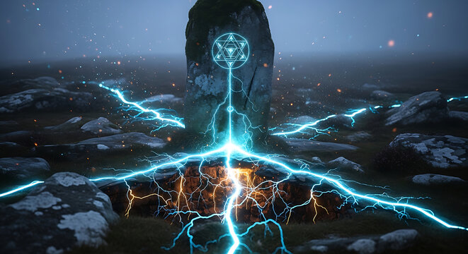 HIPAA compliance and medical data privacy protection concept featuring a mystical monolith shield with blue energy lightning for secure patient