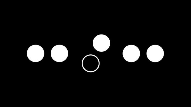 Loading Progress Dots Interface with White Circular Indicators and Hollow Active Dot on Black Dark Background Representing Minimal Status Animation Design.