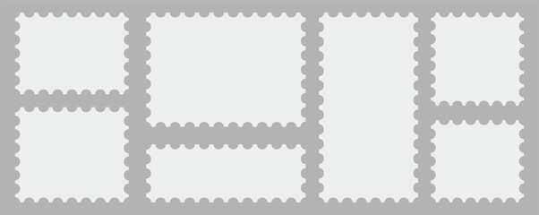 Obraz premium Set of Postage stamps template. Blank frame of postal stamp for mail envelope. Postage stamp frame with empty paper design space.