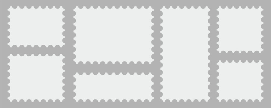 Set of Postage stamps template. Blank frame of postal stamp for mail envelope. Postage stamp frame with empty paper design space.
