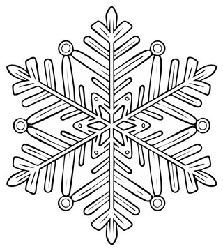 Stylized snowflake illustration with six arms and decorative circles at points
