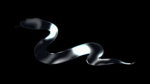Silver metallic snake silhouette. Alpha channel. Seamless loop video