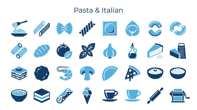 Italian Food Icons Pasta and Dishes Collection Vector Graphics for Culinary Themes