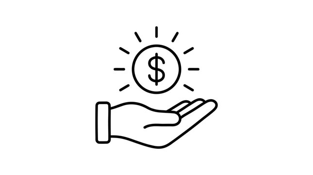 Open hand offering financial support with a dollar-sign lightbulb icon, symbolizing funding, investment and monetary opportunity